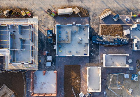aerial shot of new house build development